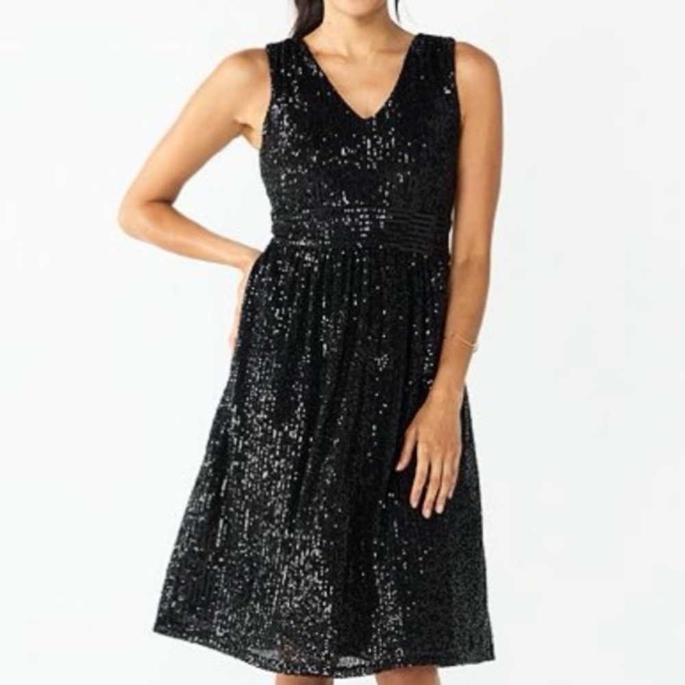 Draper James RSVP Black Sequin Party Dress Womens 6